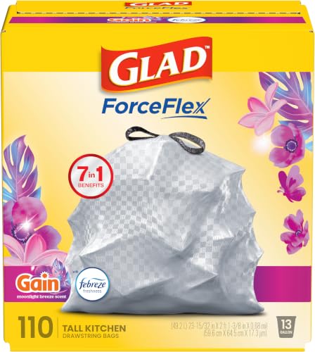 Image of Glad ForceFlex Tall Kitchen Trash Bags, 13 Gallon, Gain Moonlight Breeze, 110 Ct (Package May Vary)