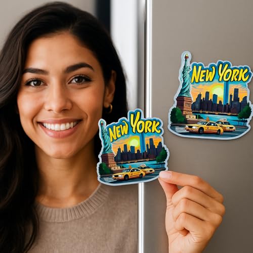 Image of Naxon New York Theme Souvenir Wooden Fridge Magnet - 3x3 Inch Stylish Refrigerator Magnet for Kitchen & Home Decor | Travel Souvenir Gift from USA | Fridge Decoration Magnet | Pack of 1