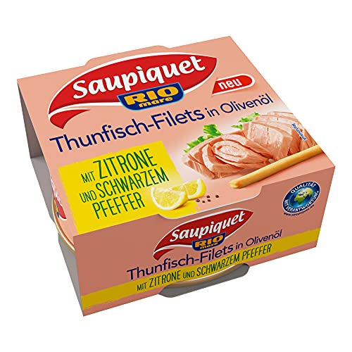 Saupiquet Rio Mare Thunfisch-Filets in Olivenöl mit Zitrone und schwarzem Pfeffer, Feinstes Olivenöl, Echter italienischer Geschmack, 130g Cover