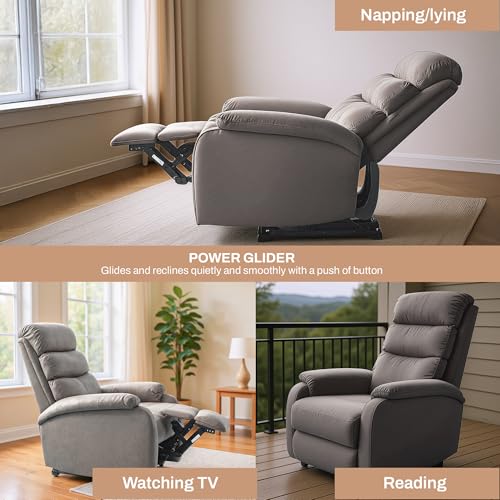 Image of DROGO Valerium Electric Motorised 1 Seater Recliner Sofa with Rapid Recline Technology, Premium Suede Fabric & Padded Body | Recliner Chairs for Home Relax with USB Charge Port (Grey)