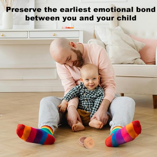 BOXOB Nabelschnur Gedenkbox, Gravierte Runde Zahnbox aus Holz Neugeborene Aufbewahrungsbehälter für Fetales Haar für Babyparty Schwangerschaft Taufe Geschenk