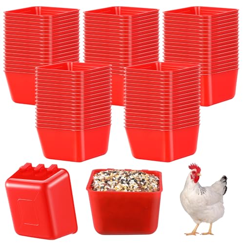 Maxdot 50 Pcs Cage Cups Chicken Feeder Cups 16 oz Hanging Bird Food Water Bowl Bunny Cage Feeding Dish for Pet Parrot Rooster Parakeet Gamefowl Poultry Pigeon(Red) - image 8
