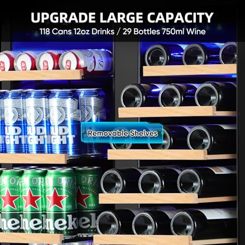Image of ORYMUSE 30 Inch Dual Zone Wine & Beverage Refrigerator, Built-In or Freestanding Wine Fridge with Seamless Black Stainless Steel Door, Glass Door, Digital Touch Control, Holds 30 Bottles & 110 Cans