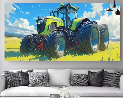 Broderie gem art paysage contre le stress : kit diamond painting tracteur XXL