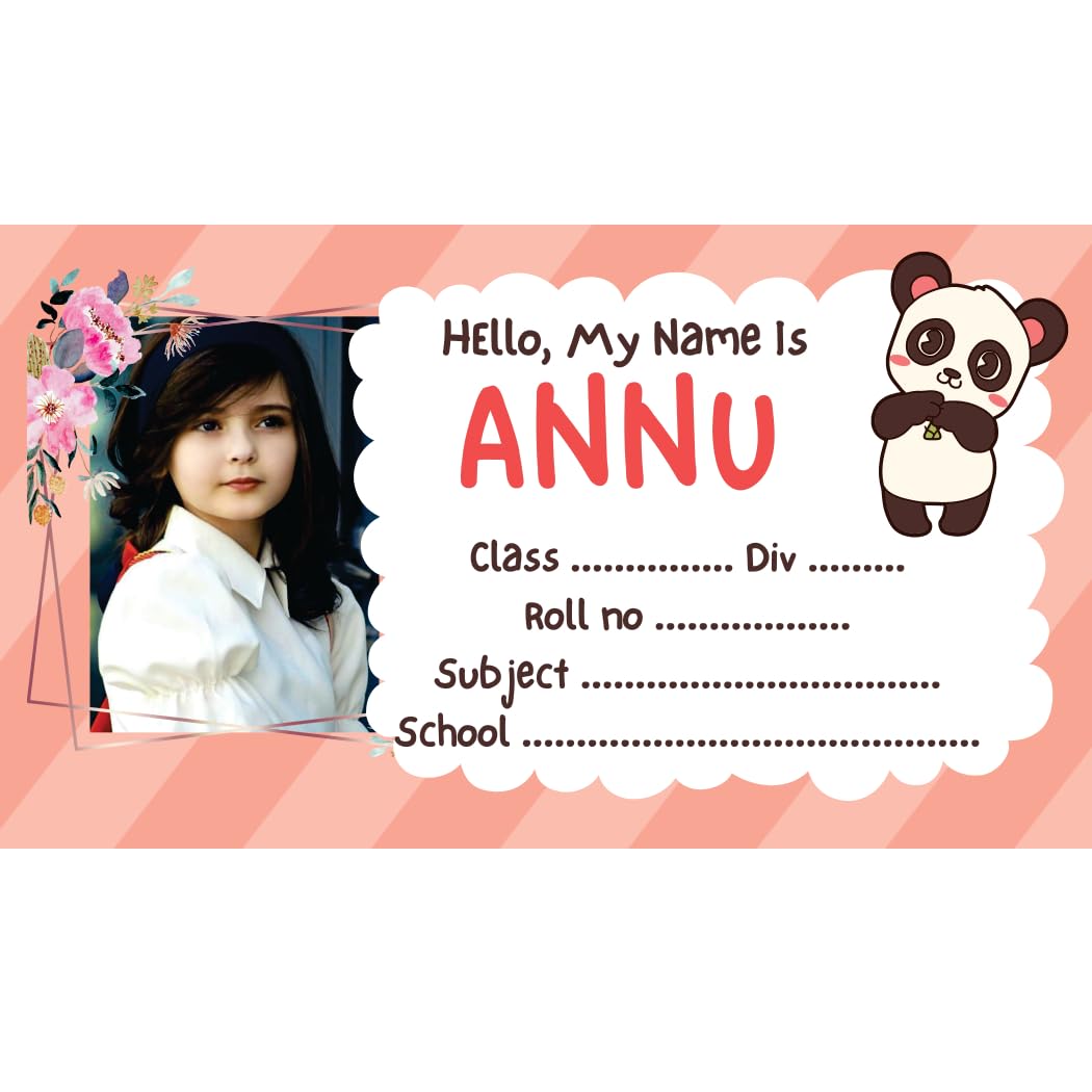 Trifirt High Gloss Cute Personalise Notebook Stickers Name Slip for Students Your Kids Customise Photo to Decorate Your School Books, Customized with Cartoon (3.5x2 inch, 30 Lables)