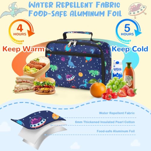 Image of CAMTOP Lunch Box Kids Boys Insulated Lunch Cooler Bag Reusable Lunch Tote Kit for School Travel (Blue Dinosaur)