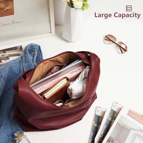 Image of KALIDI Casual Tote Bag Vegan Leather Hobo Zipper Work Bag Weekender Shoulder for Women Shoulder Travel Purse