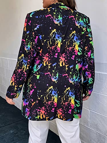 WDIRARA Women's Plus Size Allover Print Lapel Long Sleeve Button Front Jacket Blazer2