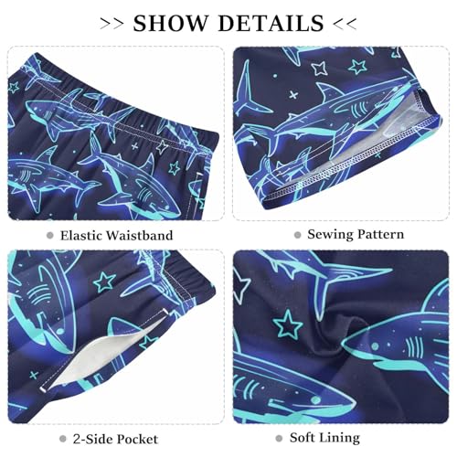 ALAZA Cute Shark Star Pajama Shorts Elastic Waist Casual Sleep Shorts with Pockets Size 6-143