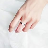 Vista 6 de AVECON Anillo de compromiso de plata de ley 925 con forma de corazón para ella, anillo solitario de compromiso de boda, eternidad, aniversario