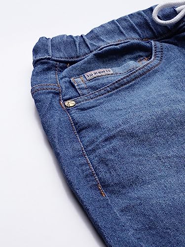 Image of The Indian Garage Co Men Slim Fit Solid Mid-Rise Stretchable Denim Joggers