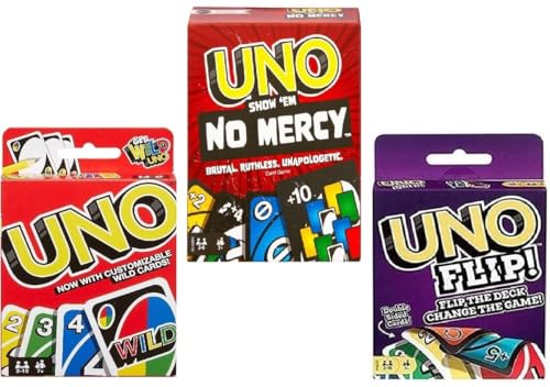 Mattel Uno No Mercy, Uno und Flip Kartenspiel, Combo 3er Pack