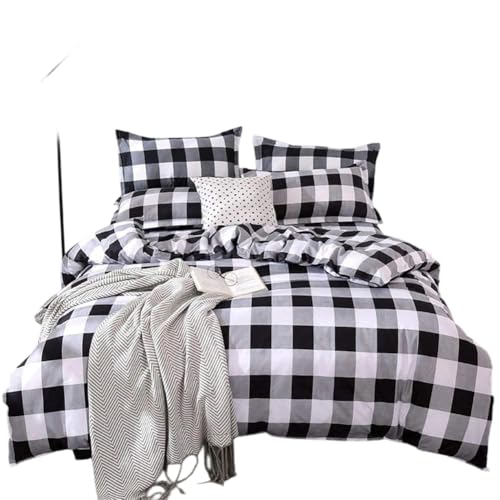 Farmhouse Buffalo kariertes Bettwäsche-Set, schwarz, grau, weiß, kariert, Bettdeckenbezug, Einzelbett, weich, leicht, Gitter-Tagesdecken, 1...