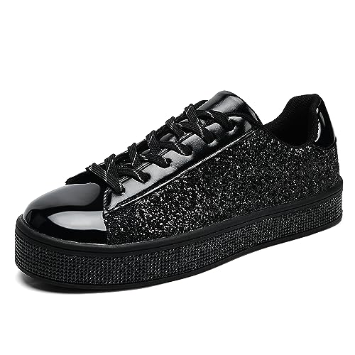 Image of UUBARIS Women's Glitter Tennis Sneakers Neon Dressy Sparkly Sneakers Rhinestone Bling Wedding Bridal Shoes Shiny Sequin Shoes