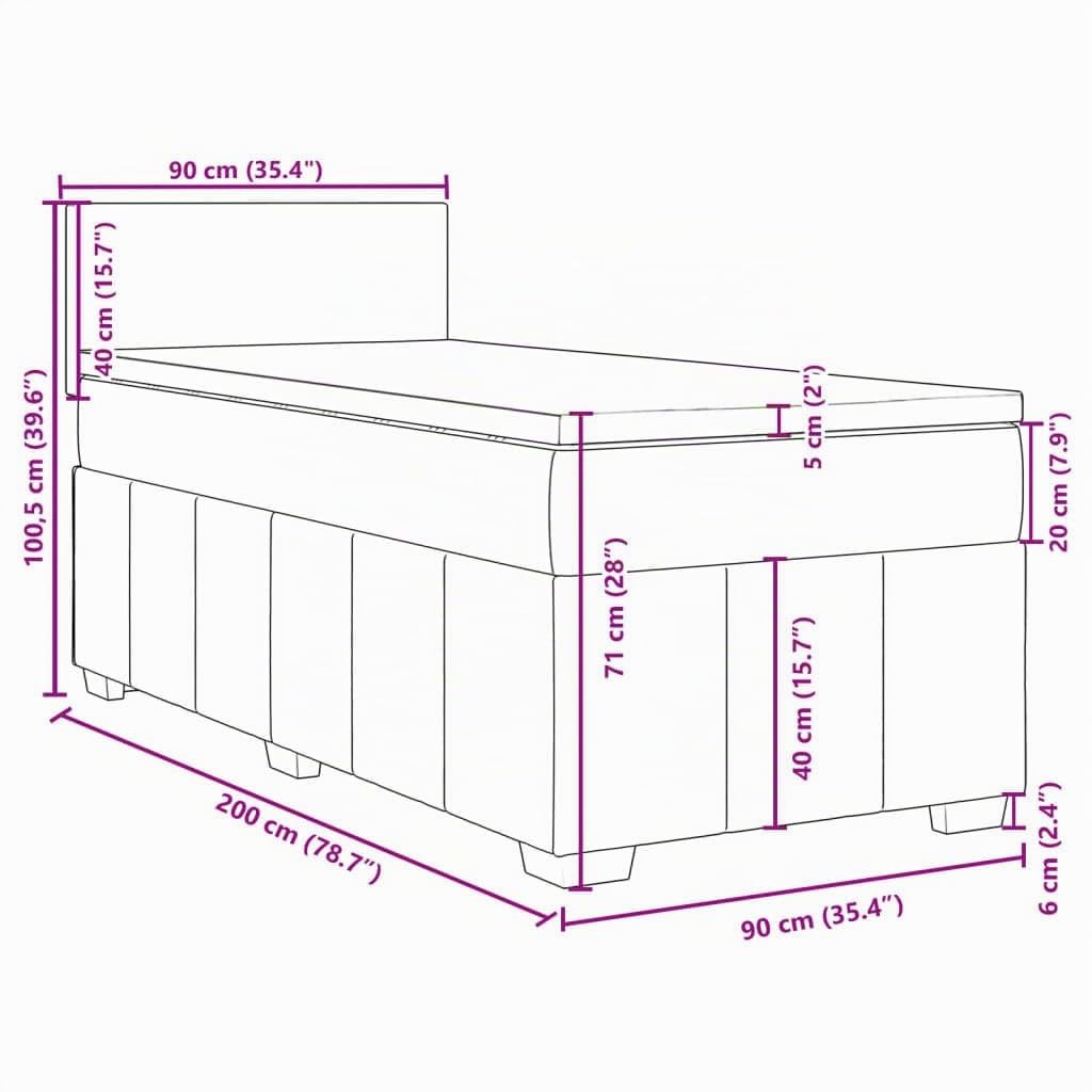 vidaXL Boxspringbett, Einzelbett mit LED Matratze Matratzenauflage, Bettgestell mit Lattenrost Kopfteil, Polsterbett Bett für Schlafzimmer, Hellgrau 90x200cm Stoff
