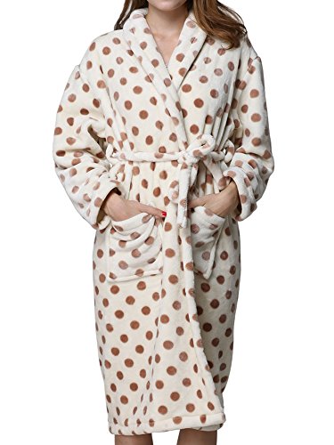 Godsen Women's Fleece Sleepwear Bathrobe (Small,Yellow Dot)