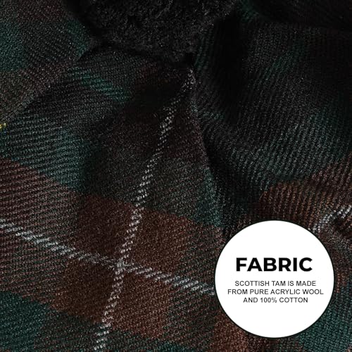 Image of Scottish Tam O' Shanter Hat Tartan Bonnet Pom Pom Wool Flat Cap One Size