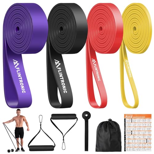 Flintronic Bande Elastique Musculation, 4 Niveaux Différents Bande de Resistance Traction, Bandes de Fitness avec, pour tractions, Poignées Ancre de Porte...