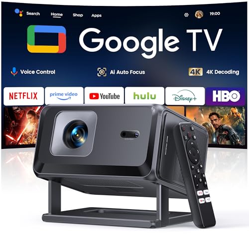 Vidéoprojecteur 4K【Google TV/Auto Focus/Keystone】Mini Projecteur Portable FHD 1080P Courte Focale, Contrôle Vocal, TOPTRO Mini Rétroprojecteur Portable WiFi6 Bluetooth 5.4 Home Cinema/Plafond/Chambre