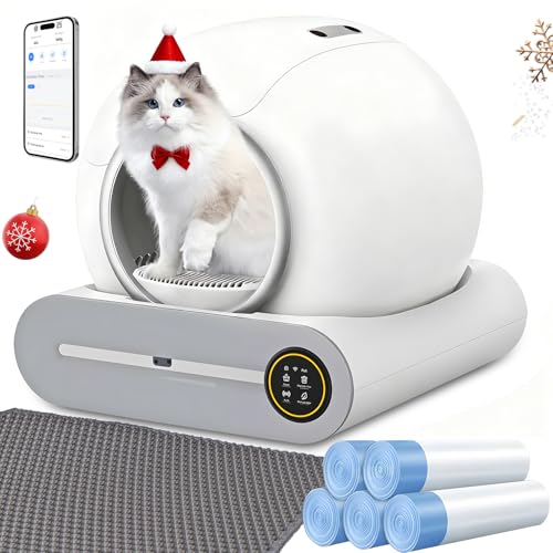 XQDKoon Lettiera Gatto Autopulente 65L + 9 L, Lettiera Automatica per Gatti con Monitoraggio Sanitario APP, Deodorante Ionico Lettiere Autopulenti Gatti 5 Sacchi Spazzatura e Tappetini Gatto