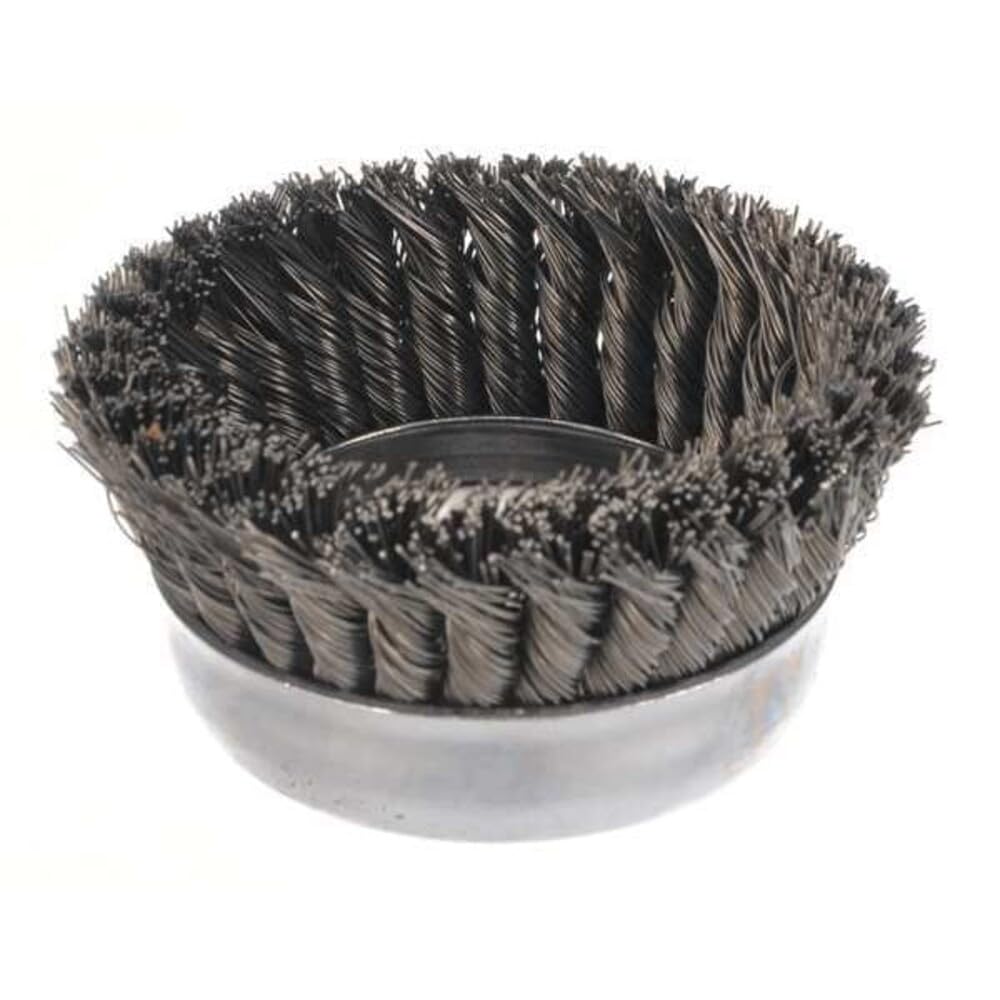 Weiler 12276 Spazzola a tazza di filo, foro filettato, acciaio, torsione parziale annodata, fila singola, diametro 5", diametro 0,05 ", diametro del filo, lunghezza della setola 5/8"-11, 7000 rpm