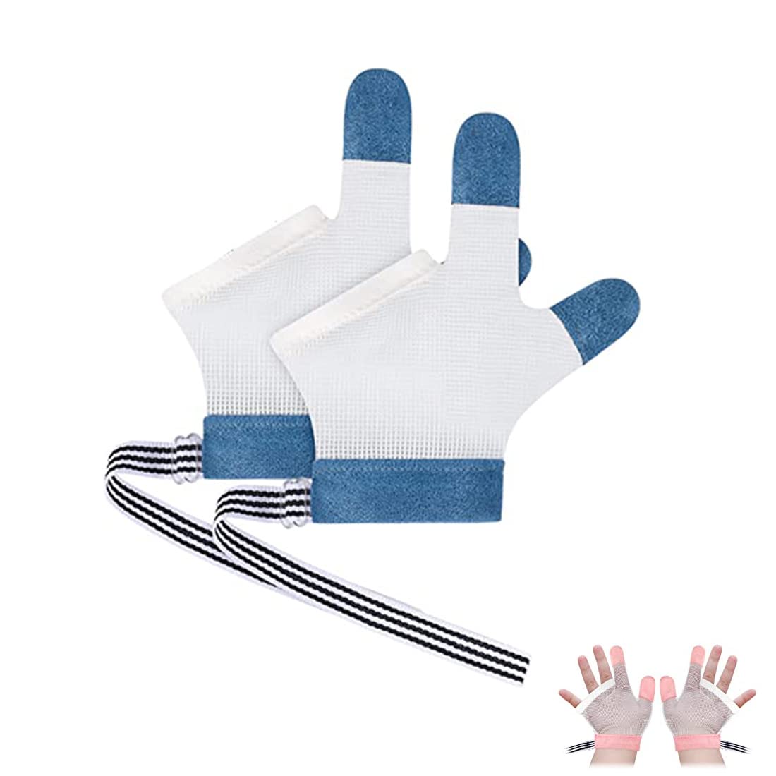 ULHYC Anti-Baby Thumb-Sucking, Anti-Finger-Eating, Anti-Face-Scratching, Finger-Sucking Treatment Gloves for Baby Kids Infant - Blue M