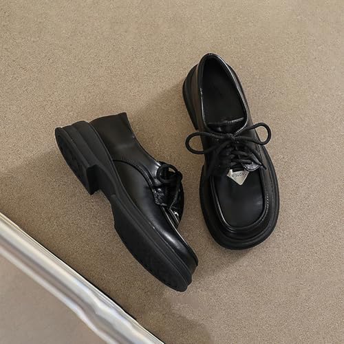 Platform Women Oxford Shoes High Heels Leather Shoes Women's Lace-up Thick Sole Winter Trend Fashion Elegant Ladies Work Shoes4