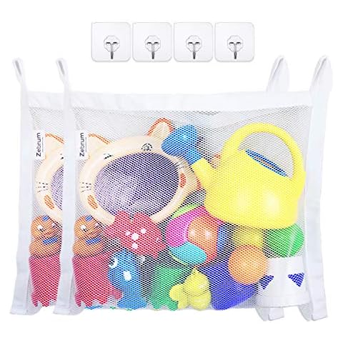 2 Pack Bath Toys Organizers, Zebrum Mold Proofing Toy Net, Large (45 x 35 cm) Strong Storage Mesh Bag with 6 Bonus Quality Suction Hooks (White) Cover