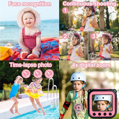 DROGRACE PROGRACE Children Kids Camera Waterproof Digital Video HD Action Camera 1080P Sports Camera Camcorder DV for Girls Birthday Learn Camera Toy 1.77'' LCD Screen (Pink)