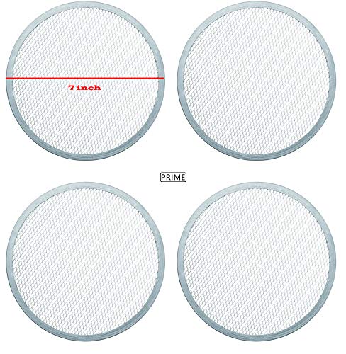 Image of Prime Bakers and Moulders Round Aluminium Pizza Screen mesh Tray for Oven- Set of 4 Pieces (7 Inch)