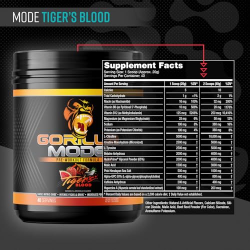 Image of Gorilla Mode Pre Workout - Massive Pumps | 800g (Tigers Blood)