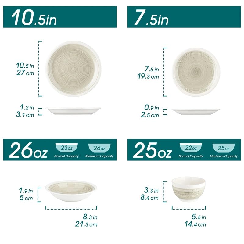 Service de table en grès 16 pièces assiette bol pâtes céréales 4 personnes