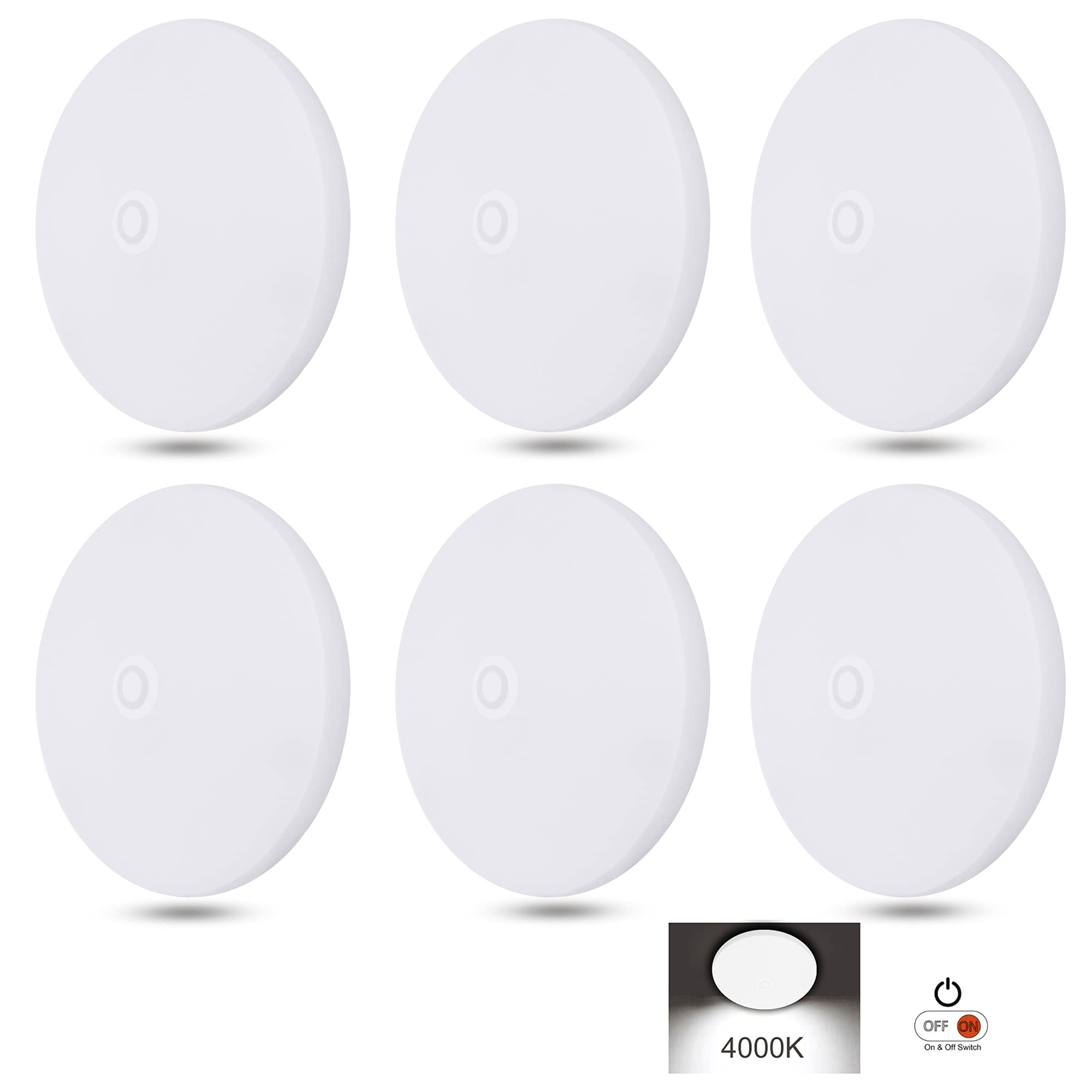 Facon 6-Pack Ultra Slim 4.5'' 12V RV Puck Lights w/Switch, SY-SM45 4000K Cool White LED Interior Lights for RVs, Camper Van, Boats, 12V Dome Light Fixture – cETL Certified