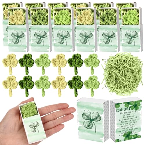 Wettarn 24 Sets St. Patrick's Gifts Bulk Handmade Crochet Shamrock Lucky Clover with...