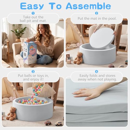 Image of SHJADE Foam Ball Pit, 35.4 inchx 11.8 inch Ball Pits for Toddlers-Grey | Soft Memory Sponge Round Playpen Ball Pool for Kids, Ideal Gift for Babies, Indoor and Outdoor Game, Balls not Included