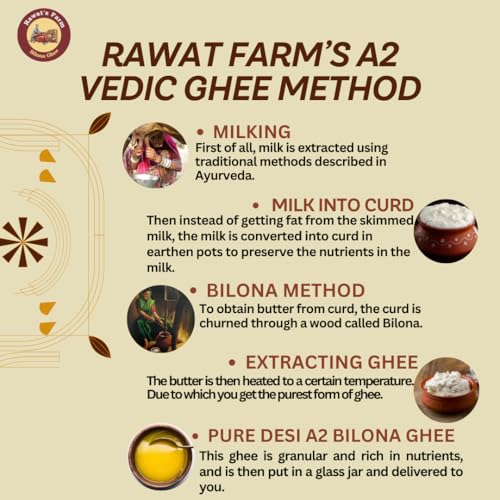 Image of Rawat's Farm A2 Vedic Bilona Cow Ghee 500 ml | Glass Jar | Curd Churned Bilona Ghee | Government Laboratory Passed | 100% Natural | Immunity Booster | Good for Heart |
