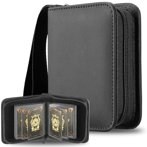 Mini Card Binder EDUDIIU Small Pokemon Card Binder 1 Pocket Card Binder 30 Pages Holds 60 Cards Side-Loading Single Binder for TCG MTG Sports Baseball Small Trading Card Zipper Book - Black