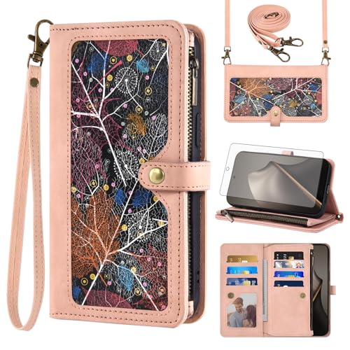Étui en cuir rose pour Xiaomi mi 15T avec protège-écran et porte-cartes