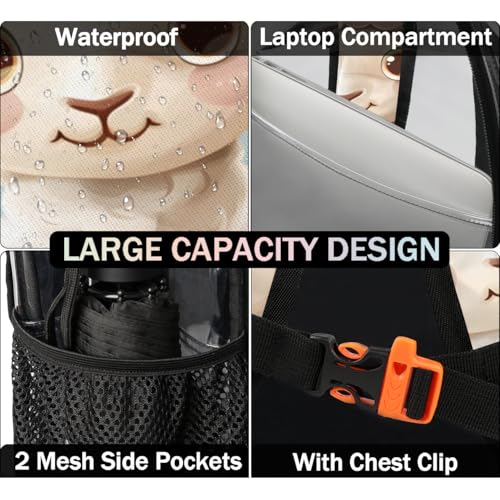 Meadow Flower Alpaca Cartoon Clear Backpack Stadium Approved PVC Backpacks for Adults Heavy Duty Clear Bag for Work Security Travel College4