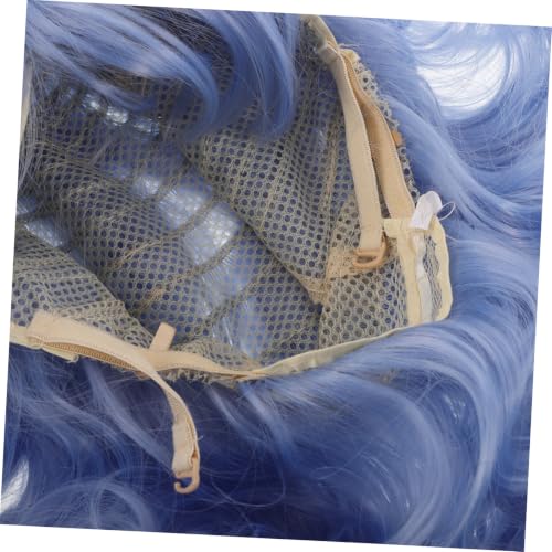 Peluca azul rizada con flequillo Tofficu de fibra de alta temperatura para mujer 3