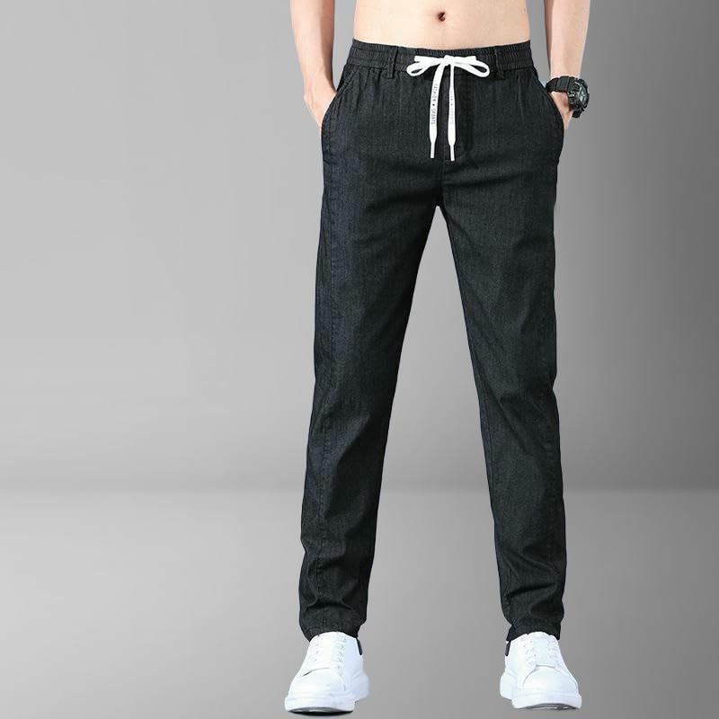 Men's Spring Summer Thin Elastic Drawstring Waist Loose Straight Casual Pants4