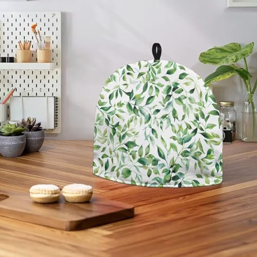 Image of Teapot Cozy Tea Cozies Double Insulated Keep Tea Warm Tea Pot Cozies Teapot Dust-Proof Cover Perfect for a Traditional English High Tea Experience, Green Leaf White