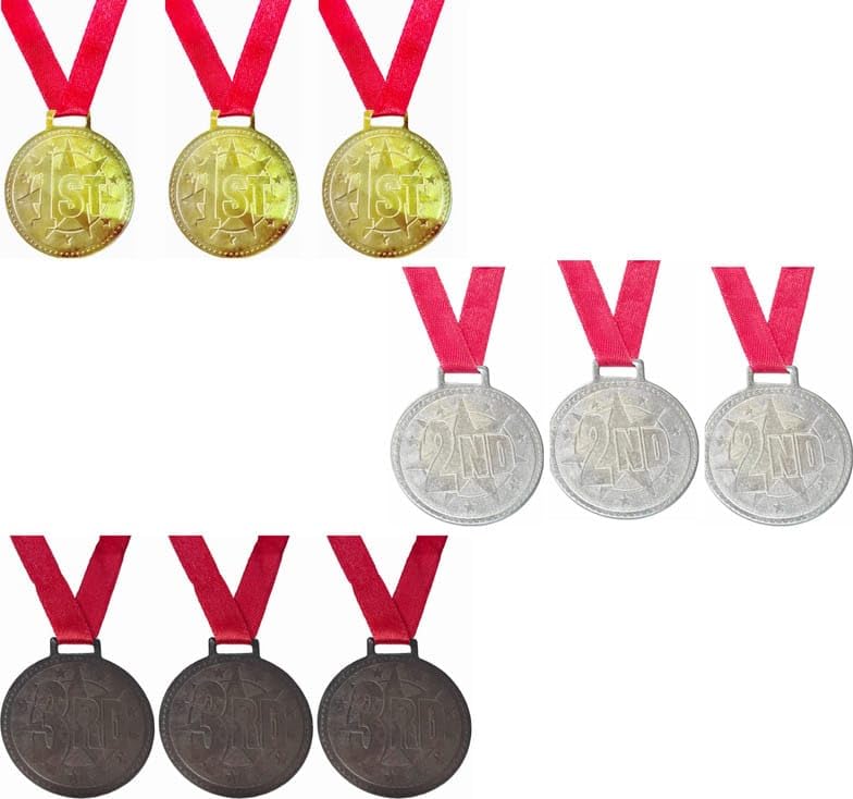 Gold Finish Metal Medal for Sports, School Competitions, Annual Functions, Awards & Achievement Ceremonies with Durable Ribbon (G+B+S-Pack of 3)-picture-24