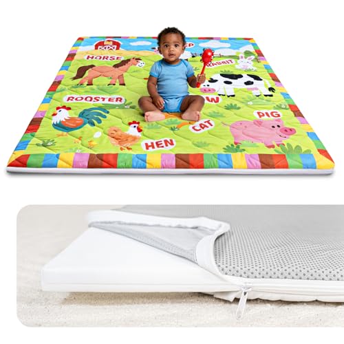 Beavtaens Baby Play Mat 50x50 Playpen Mat with Machine Washable Cover