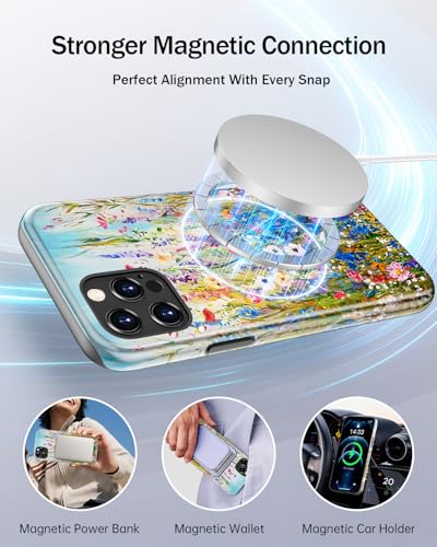 Image of Goodon for iPhone 12 Pro Case /iPhone 12 Case Cute - Wireless Charging Compatible - Dual-Layer Hard Shell + Silicone Cover - Protective Phone Case, Trendy Designs for Women - Wildflowers Painting