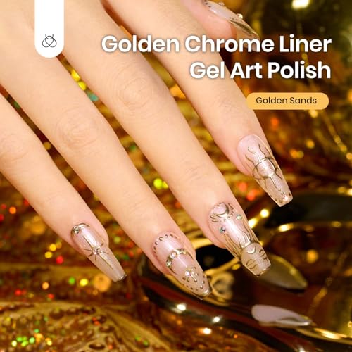 Image of Beetles Metallic Gold Gel Liner 7ml French Tip Gel Polish 3D Mirror Effect