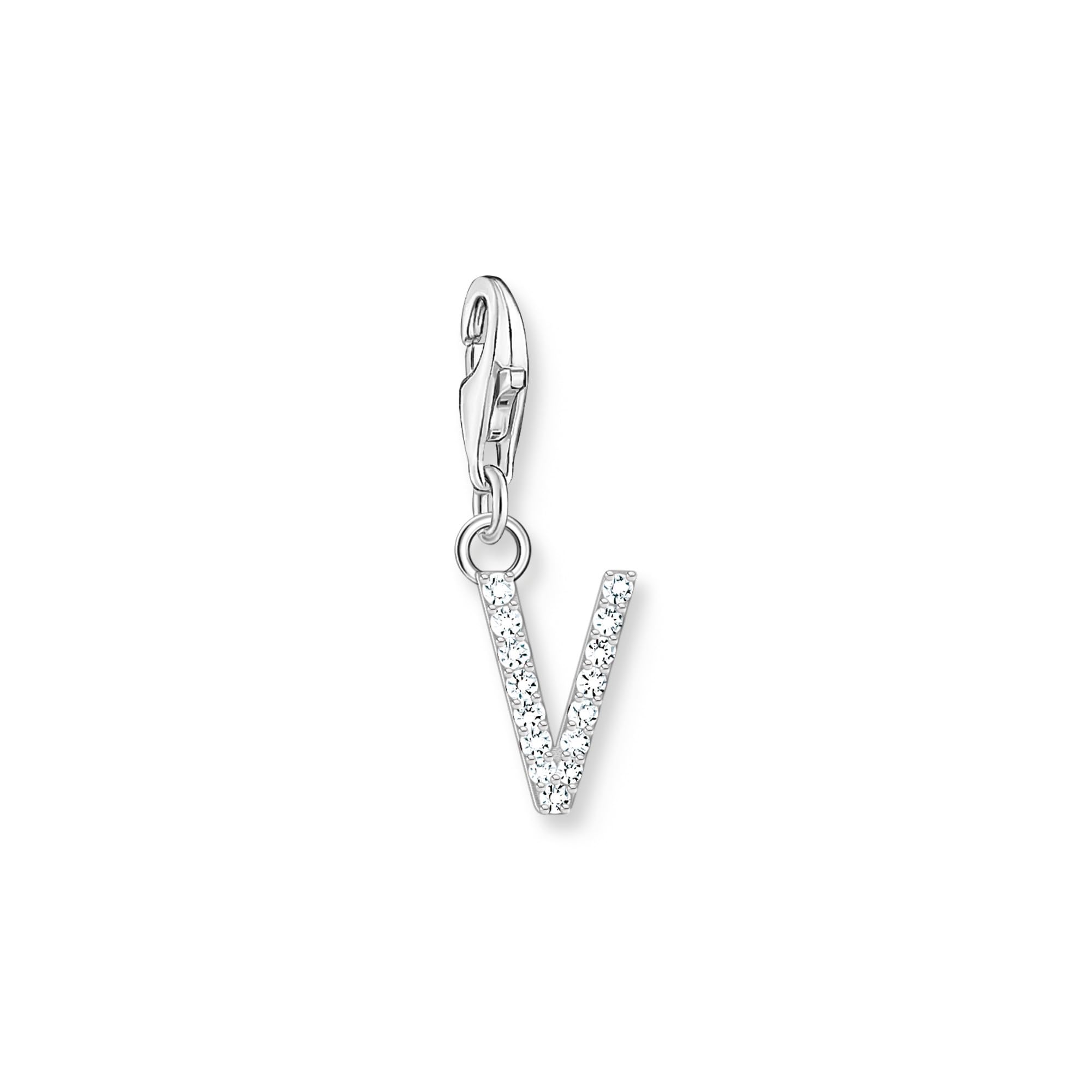 THOMAS SABO Charm-Anhänger Buchstabe V mit weißen Steinen Silber 925 Sterlingsilber