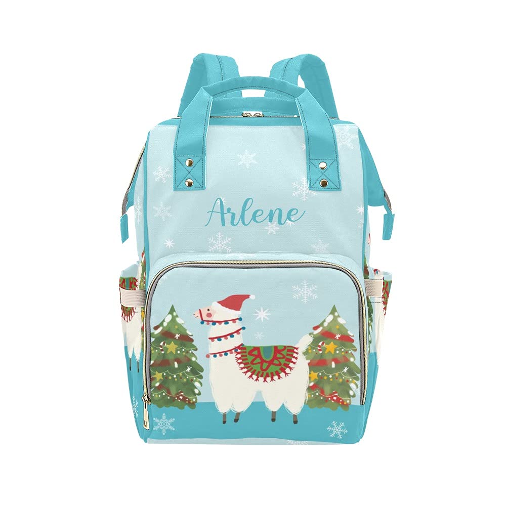 Christmas Alpaca Snowflake Personalized Diaper Bag Backpack Tote with Name,Custom Travel Nappy Mommy Bag Backpack