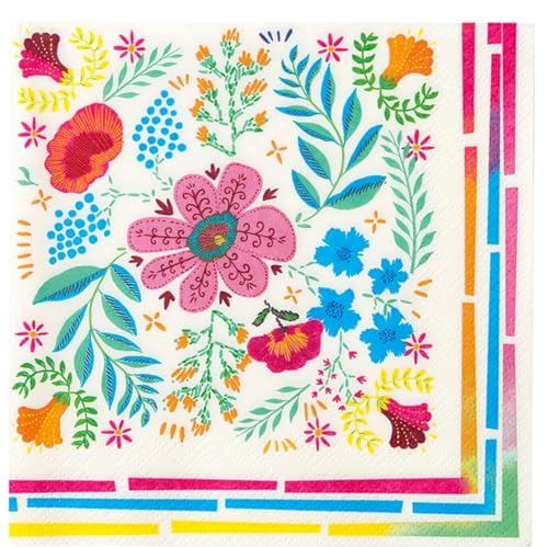 Talking Tables Servilletas de papel florales coloridas bohemias | Servilletas desechables suaves para comedor de verano, barbacoa, picnic, cumpleaños de niños, fiesta de Encanto, festival, decoupage a