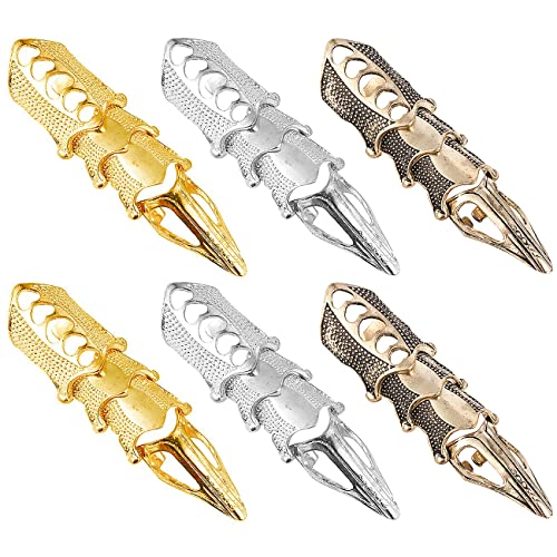 Liitata 6 pièces Bague complète de phalange articulation anneau punk gothique armure bague de phalange pour Halloween cosplay costume fête accessoires - Or...